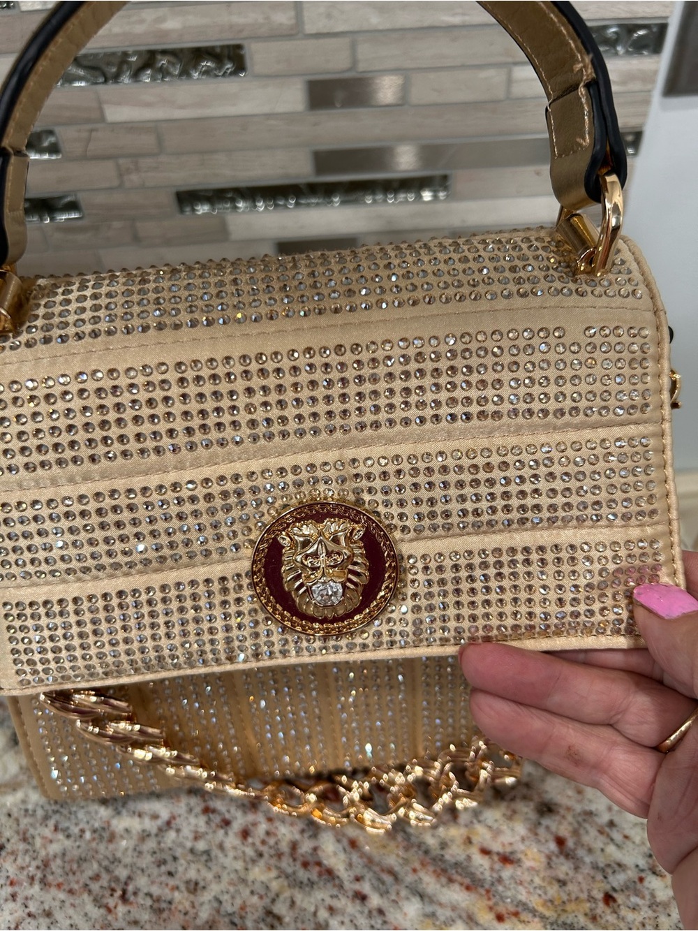 Aldo Gold Rhinestone Top-Handle Crossbody Bag/ very rare - Picture 3 of 8
